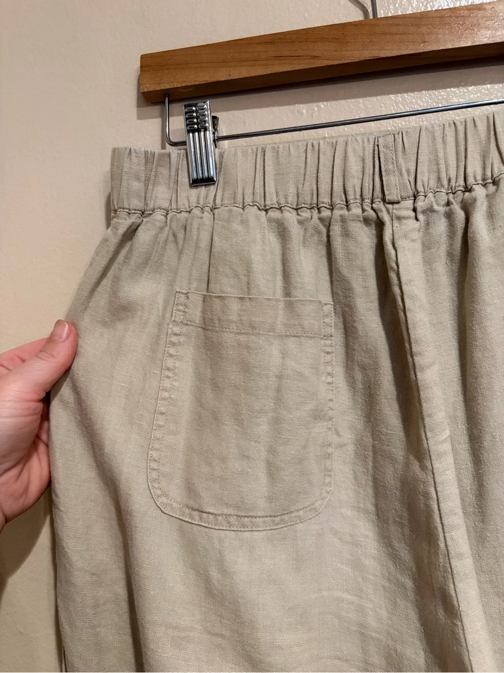Quince Oatmeal Elastic-Waist 100% Flax Euro Linen Pants, Breathable & Light, Sm